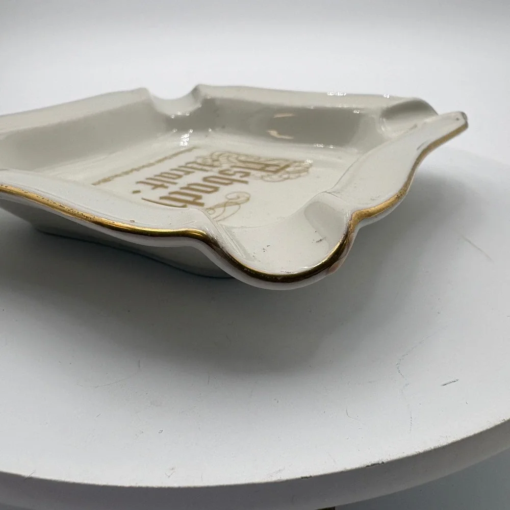 Heinrich Germany Asbach Urallt Ceramic Ashtray Gold Trim‎ Vintage